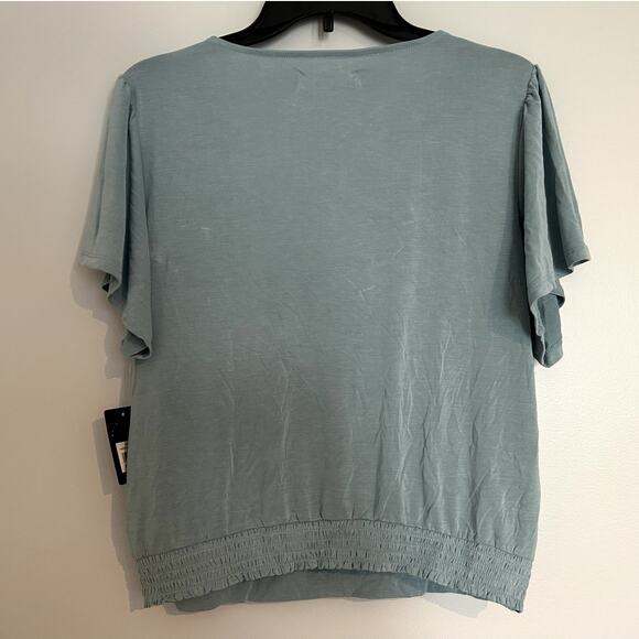 NWT Lucky Brand Sandwash Short Sleeve Wrap Top, Mineral Blue, Women’s Large - Picture 11 of 12